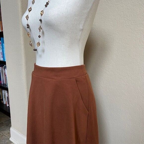 Women's A-Line Swing Long Maxi Wool Skirt Brown High Waist | Soft Flowing Fabric - Picture 3 of 12